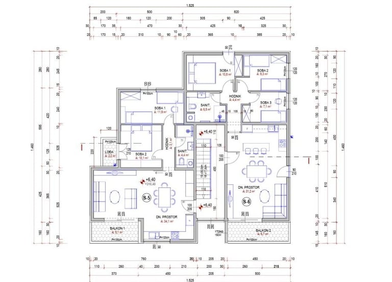 Architectural floor plan with room layouts, dimensions, and measurements marked in Asian characters and numbers